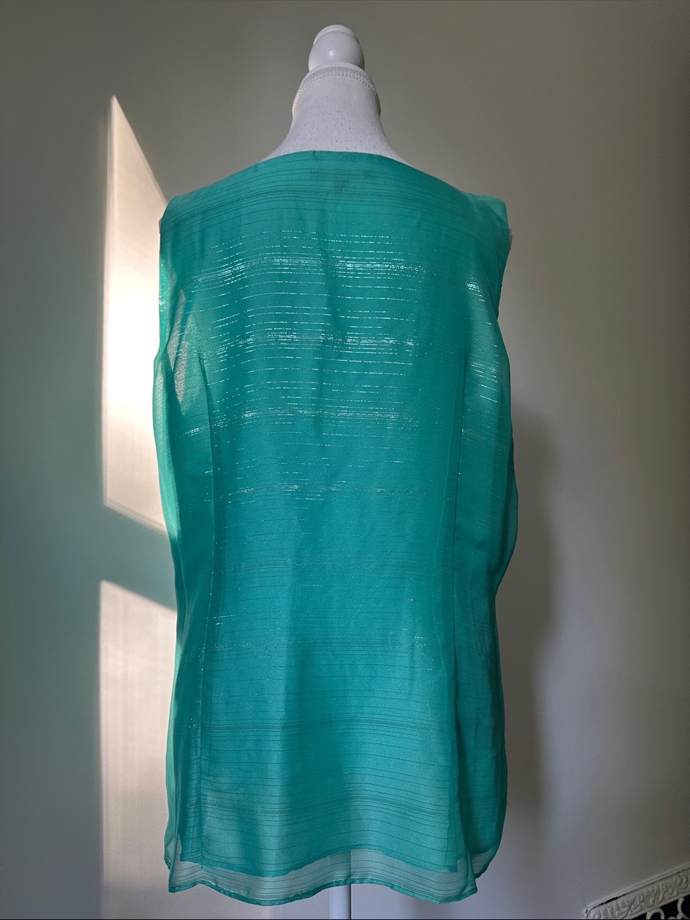 NWT ANNE KLEIN Turquoise Y2K Deadstock Ruffle Preppy Vacation Shimmer Blouse 1X - Picture 3 of 6